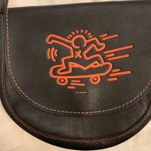 Coach Keith Haring Skateboarding Black Leather Crossbody Bag